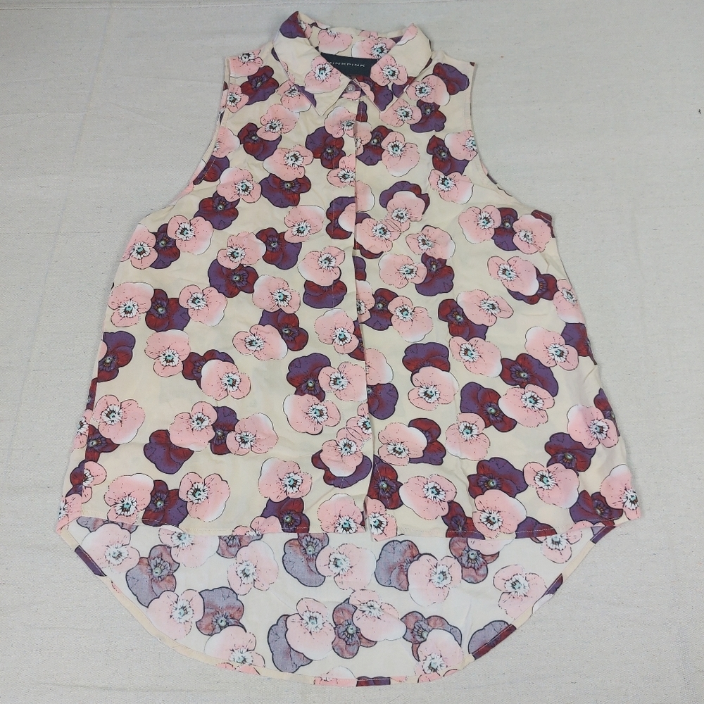 Minkpink Top Women's Size Medium Floral Button Down Tunic Sleeveless
